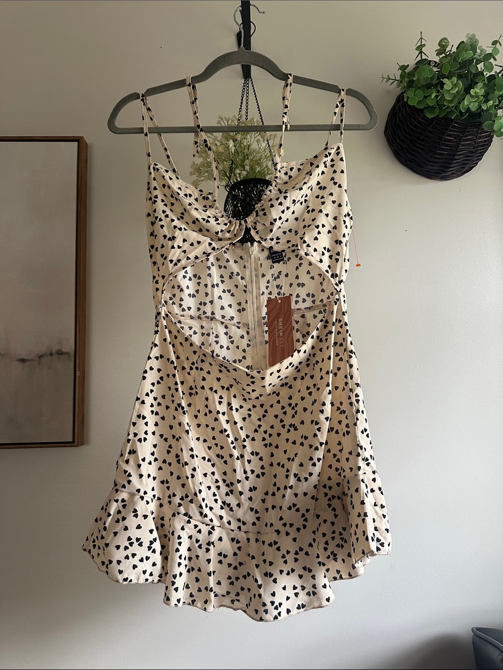 SHEIN Cream Mini Dress with Black Heart Print